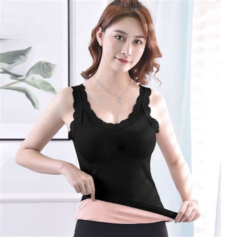 Sleeveless Thermal Shirts For Women With Detachable Built In Bra V Neck ...