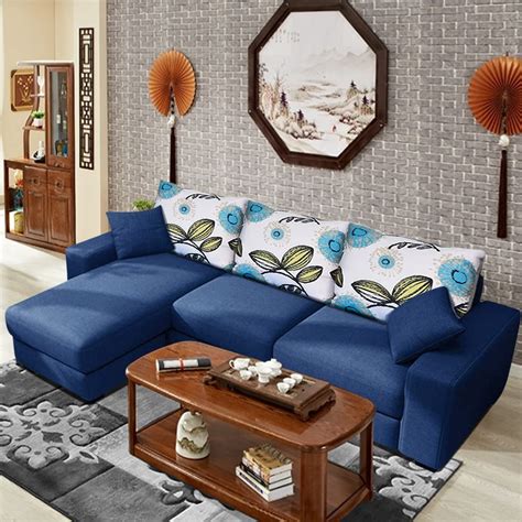 Casario Merlio Designer 4 Seater Fabric LHS L Shape Sofa Set (Blue ...