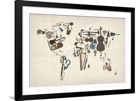 Art.com Musical Instruments Map of the World Art Print by Michael Tompsett, Black Frame Wall Art ...