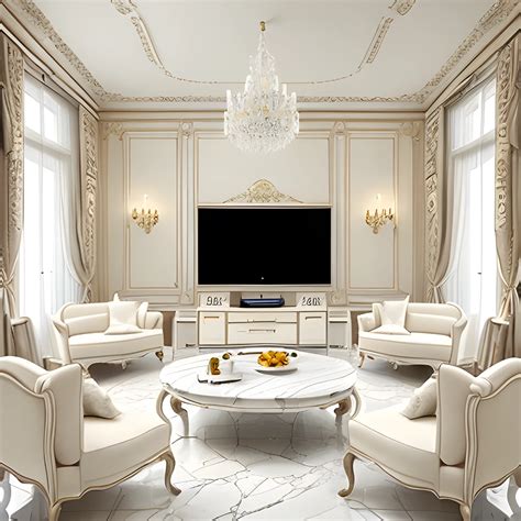 French style living room with a beautiful white marble table between ...