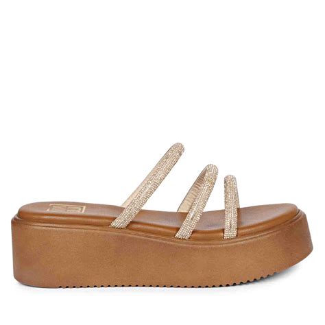 Buy Cloe Crystal Cord Tan Leather Platform Sandals Online – viviblu