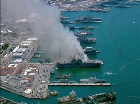 Cause of continuing fire on Navy ship in San Diego unknown