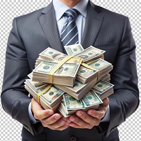 3d big pile of money paper cash bundle in man hand | Premium AI ...