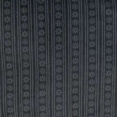 Pure Cotton Dabu Dark Grey With Light Grey Border Stripes Hand Block P ...