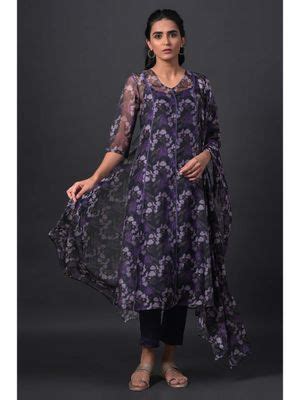 Buy W Purple Floral Jacket-Inner-Slim Pant-Dupatta (Set of 4) Online