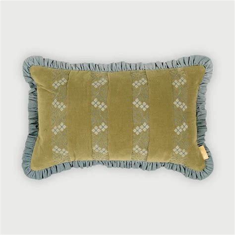 Heather Olive Cross Stitch Oblong Cushion Cover | Premium Home