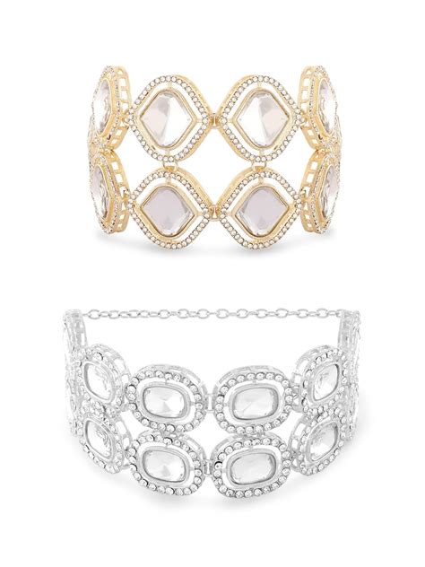 Buy ZAVERI PEARLS Set of 2 Silver & Gold Tone Dazzling Austrian ...