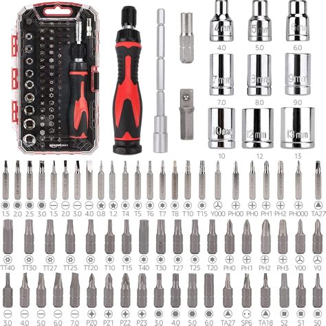 Amazon Basics 73-Piece Magnetic Ratchet Wrench And Screwdriver Set, 8 X ...