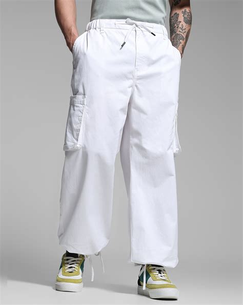 White Cotton Loose Fit Cargos