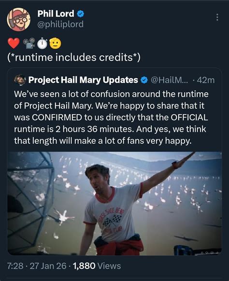 Project Hail Mary runtime is officially confirmed by Phil Lord: 2 Hours ...