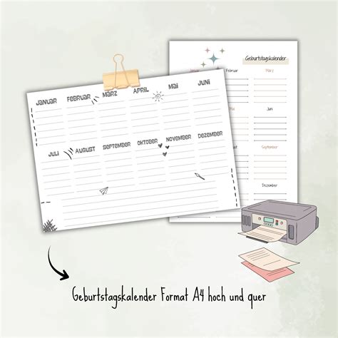 Geburtstagskalender zum Ausdrucken (PDF) – Dein immerwährender Kalender A4