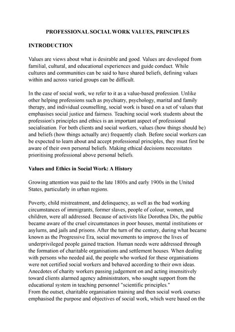 Professional Social WORK Values, Principles - PROFESSIONAL SOCIAL WORK ...