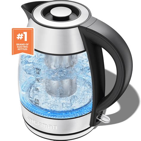 Chefman Electric Glass Kettle 1.8L with Removable Tea Infuser LED ...