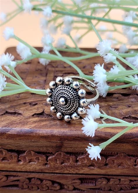 Adjustable Silver Beaded Oxidized Finger Ring – zazyco