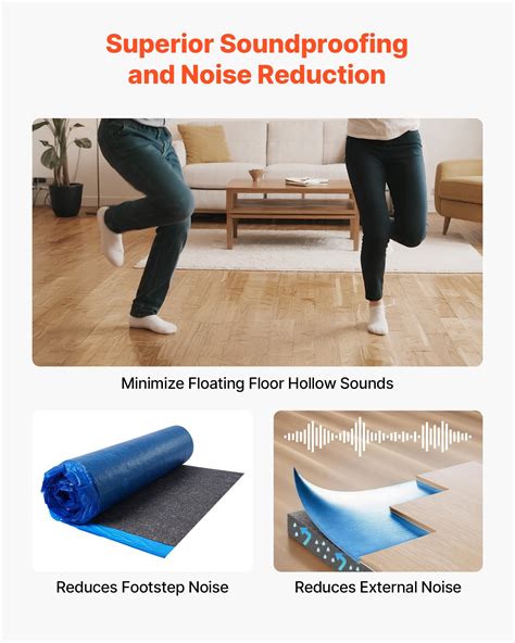 VEVOR Floor Underlayment 400 sq. ft, 3mm Laminate Flooring Padding with ...