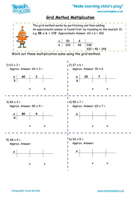 Image result for Grid Method Multiplication Worksheets