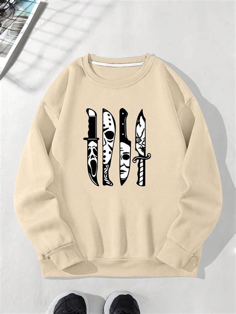 Men's Ghost Printed Round Neck Fleece Sweatshirt | SHEIN USA