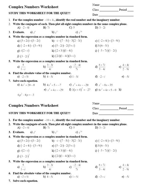 Image result for Precalculus Complex Numbers Worksheet