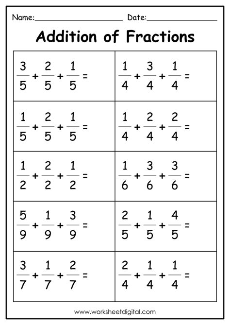 Image result for Math Addition Fraction Worksheets