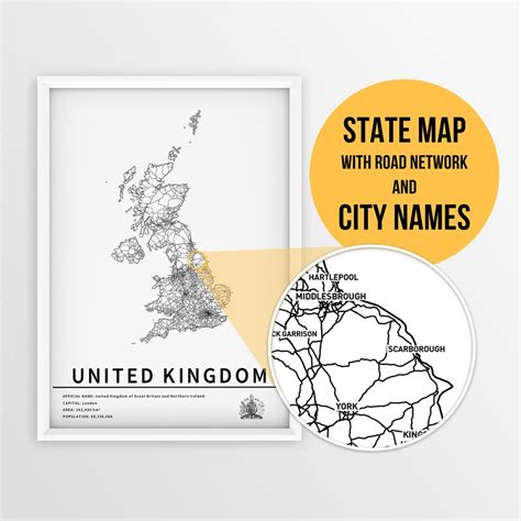 Buy Printable Map of United Kingdom With City Names and Roads Instant ...