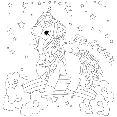 Cute Unicorn And Rainbow Coloring Pages