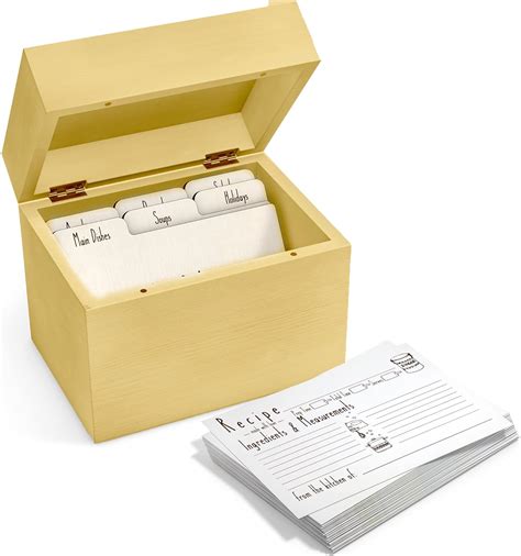 Buy Wooden Recipe Box with Cards and Dividers - Includes 6 Wood ...