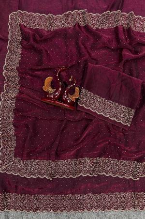 Cherry Oak Space Silk Heavy Saree with Original Jarkhan Diamond Work