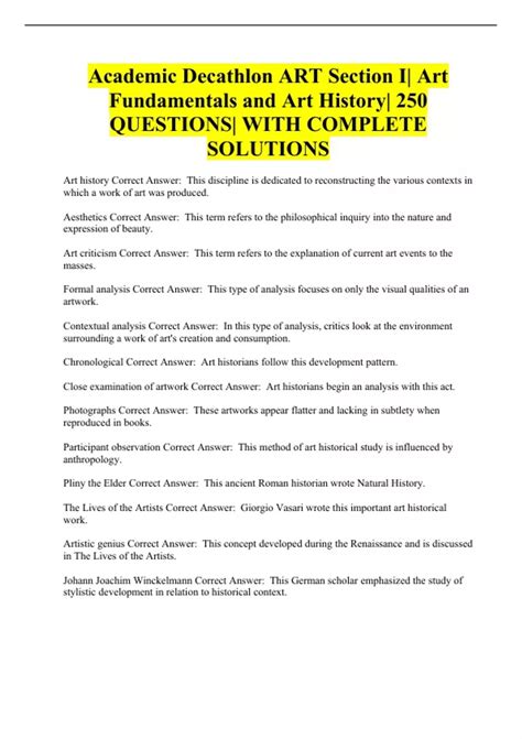 Academic Decathlon ART Section I| Art Fundamentals and Art History| 250 ...