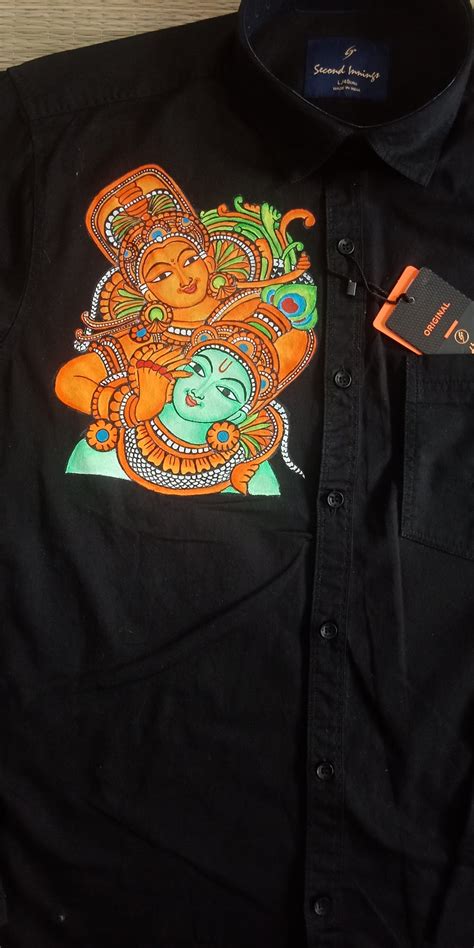 Krishna Radha combination hand mural painting on black shirt ...