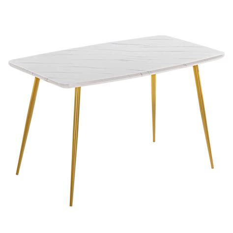 SSLine White/Gold Dining Table Rectangular Kitchen Dining Room Table ...