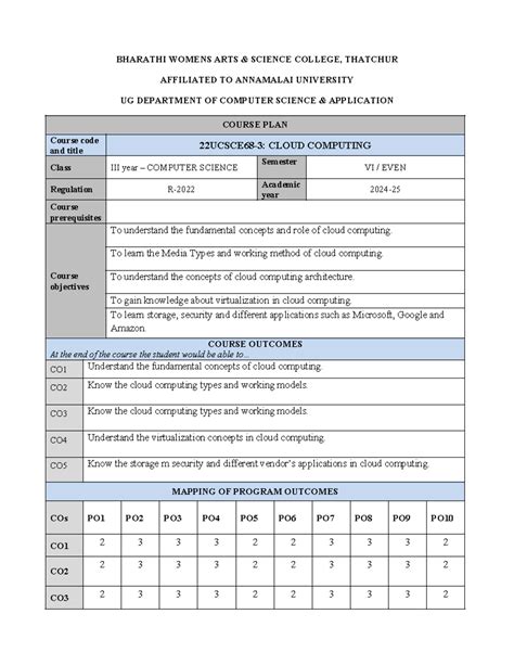 22UCSCE68-3: Course Plan for Cloud Computing and Key Concepts - Studocu