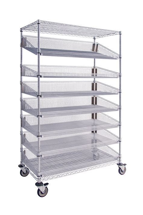 ParWire Basket Shelving Cart, 8 Tier, 24” D X 60”, with Slanted Basket ...