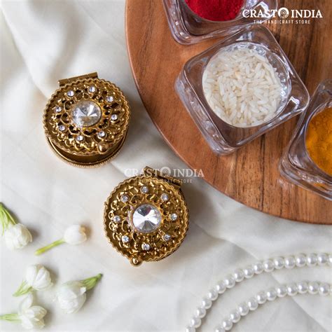 PACK OF 6 PCS - CRASTO INDIA HANDCRAFTED SINDOOR / COIN BOX WITH STONE ...