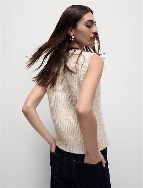 Buy Cable Knit Sequin Knitted Vest with Wool at Marks & Spencer