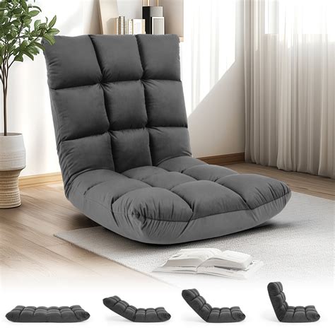 Floor Folding Chair with Back Support, 14-Position Folding Floor Chair ...