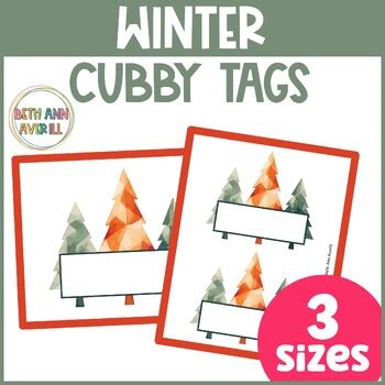 Winter Cubby Tags Pine Tree Themed Name Tags for January by Beth Averill