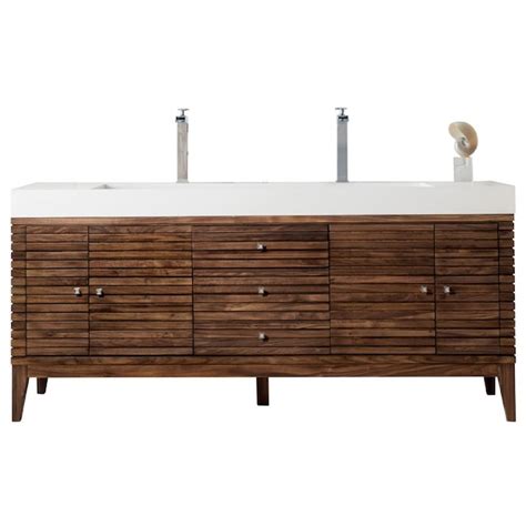 James Martin Vanities Linear 72-in Mid-century Walnut Double Sink ...