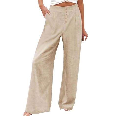 IDALL Linen Pants Women Wide Leg Pants Woman Womens Linen Beach Pants ...