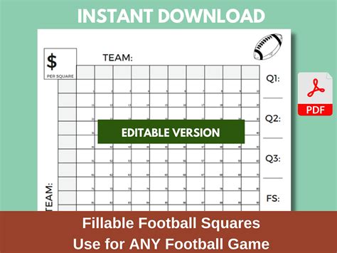 Football Squares Template Fillable Football Squares Game Printable ...