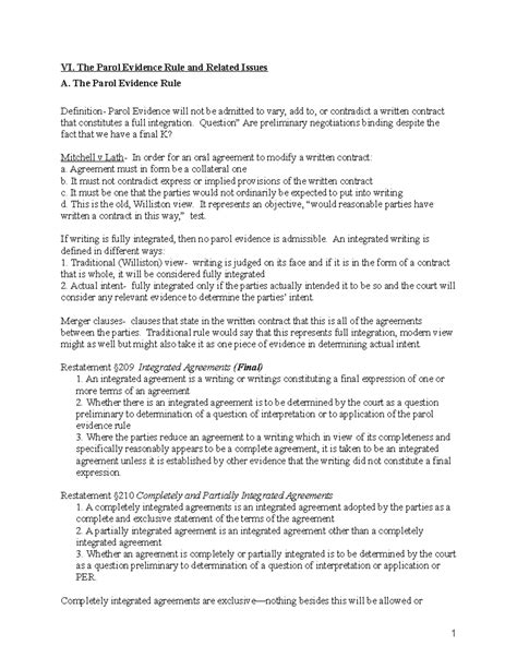 Contracts Law Outline - 3 - VI. The Parol Evidence Rule and Related ...