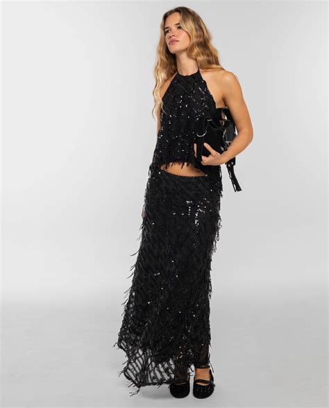 Falda midi de gasa con lentejuelas y forro · The-Are · El Corte Inglés