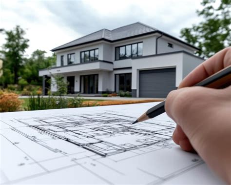 Estrutura de projeto em foco modelo de casa posicionado sobre planos ...