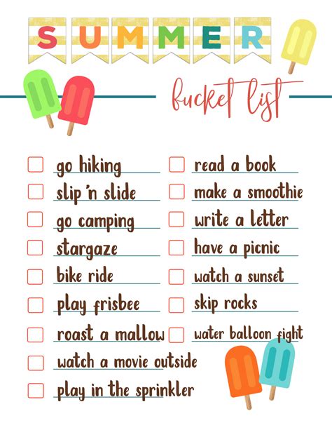Printable Summer Bucket List Template - Templates Printable