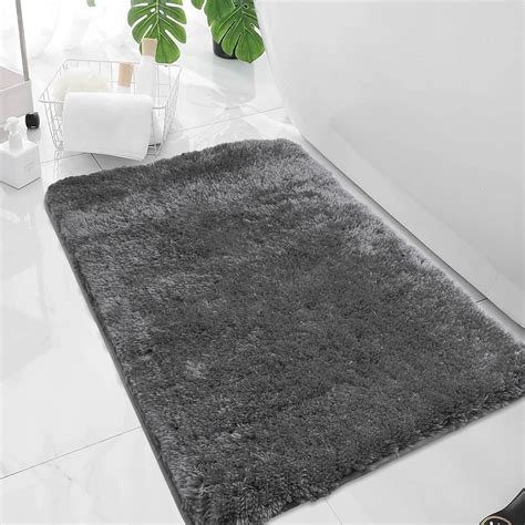 "Evlmd Luxury Bathroom Rugs Large Gray Water Absorbent Thick Shaggy ...