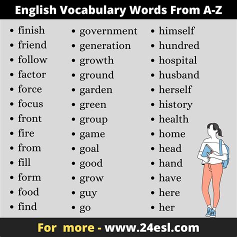 English Vocabulary Words From A-Z - 24esl.com