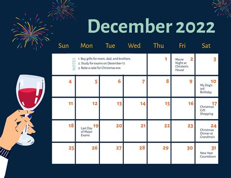 December 2022 Monthly Calendar Template in PSD, Illustrator, Word ...