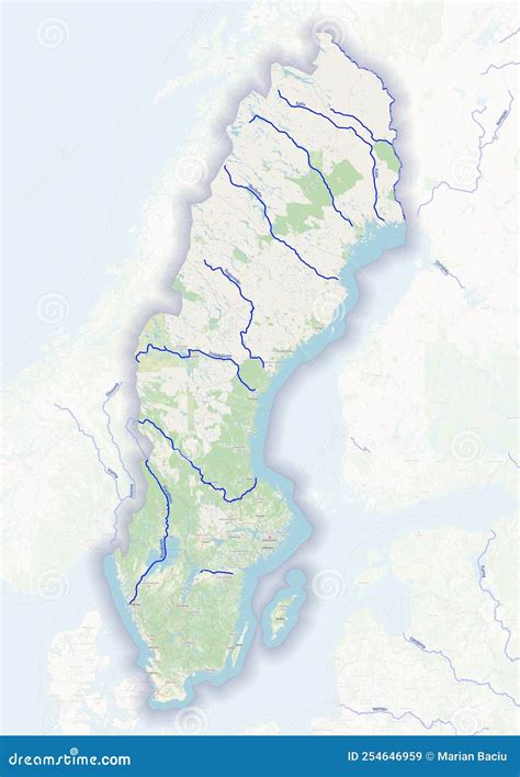 Physical Map of the Country of Sweden Colored Stock Illustration ...
