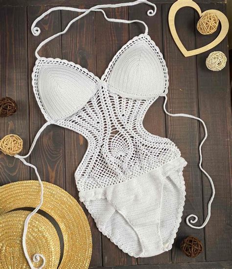 Customised boho crochet monokini honeymoon swimsuit crochet one piece ...