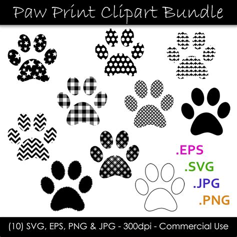Paw Print SVG Clipart Bundle Paw Print Stencils Dog Paw Print Cut Files ...