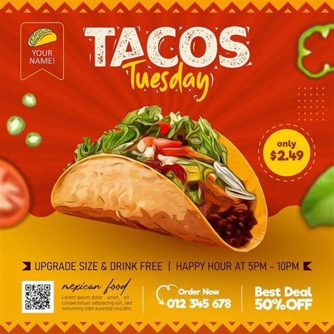 Tacos tuesday mexican food square web banner social media template ...